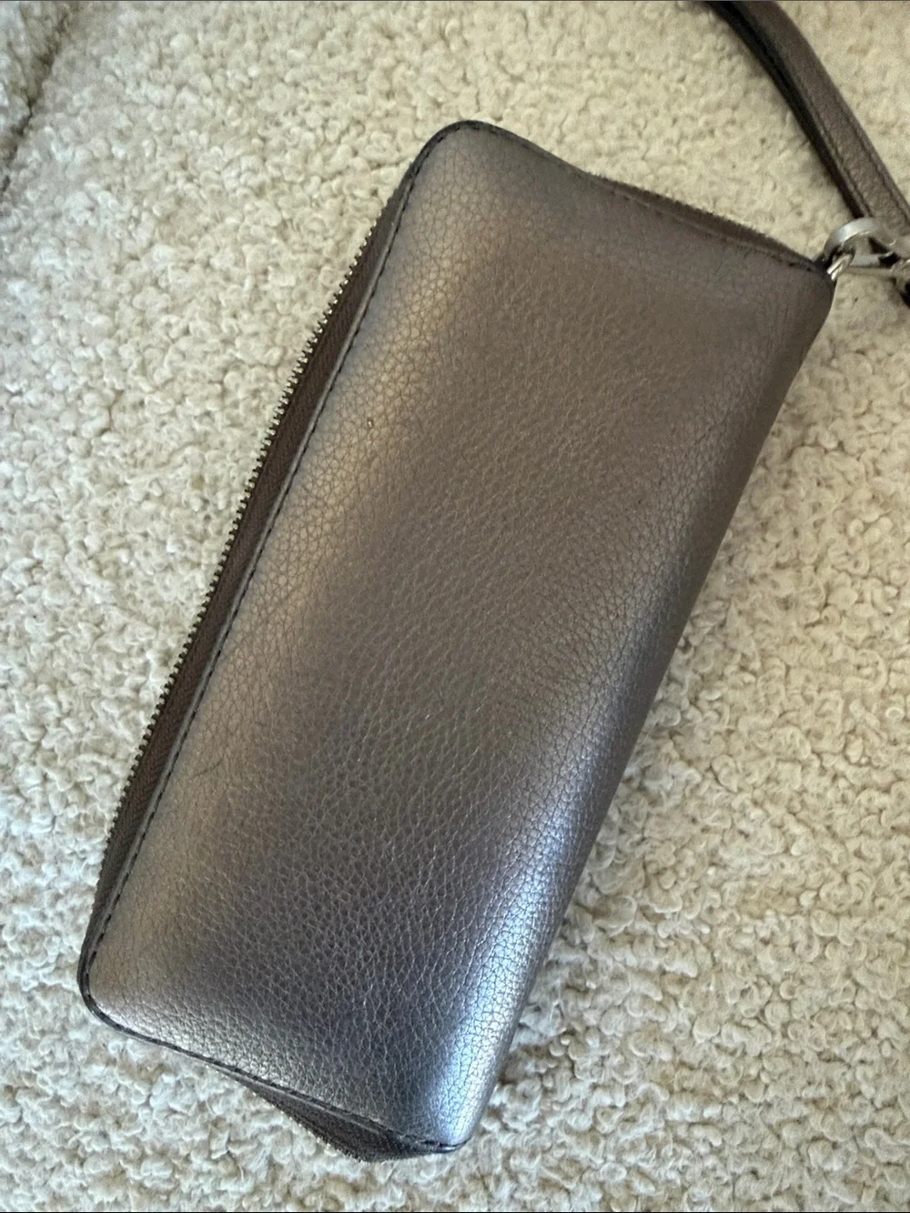 Michael Kors Metallic Pewter Zip Wristlet Wallet